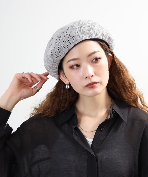 FUNALIVE（ファンアライブ）の「パッチワーク風　サーモニットベレー帽（ハンチング/ベレー帽・レディース・アッシュ/ブラック/グリーン系/ベージュ・FREE）」の2枚目の写真