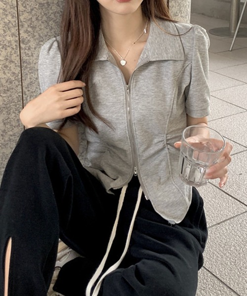 GLAMOROUS JANE(グラマラスジェーン)の「ダブルジップ半袖トップス(Tシャツ/カットソー・レディース・ブラック/グレー・FREE)」の12枚目の写真
