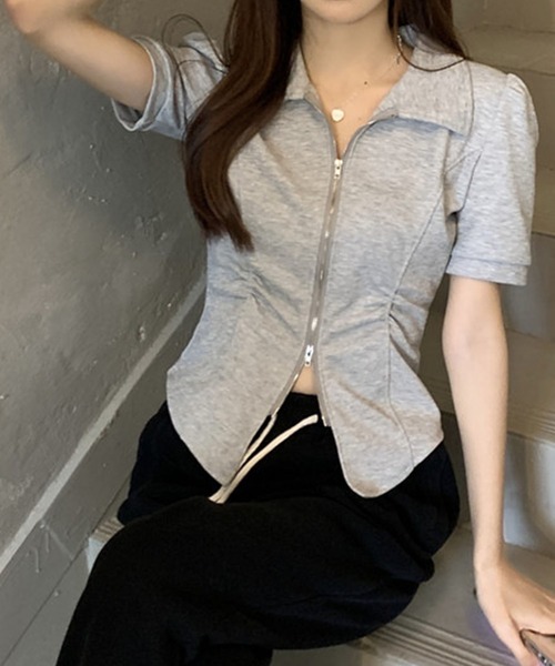 GLAMOROUS JANE(グラマラスジェーン)の「ダブルジップ半袖トップス(Tシャツ/カットソー・レディース・ブラック/グレー・FREE)」の13枚目の写真