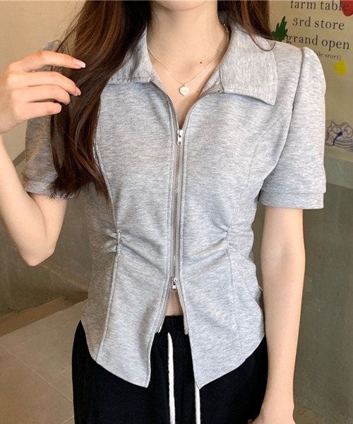 GLAMOROUS JANE(グラマラスジェーン)の「ダブルジップ半袖トップス(Tシャツ/カットソー・レディース・ブラック/グレー・FREE)」の15枚目の写真