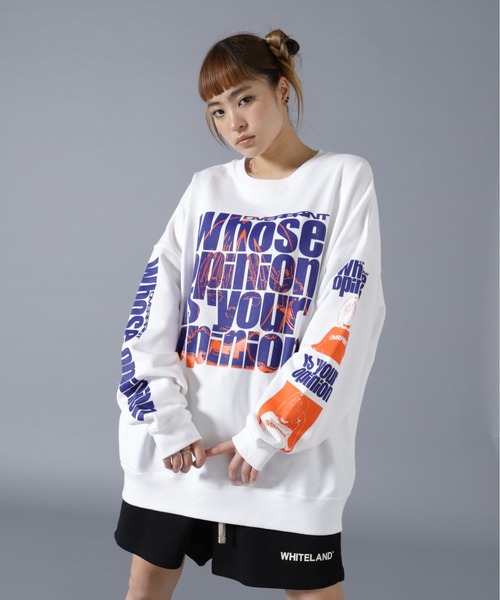 over print(オーバープリント)の「overprint/オーバープリント/OPiNiON sweatshirts(スウェット・レディース・ホワイト・XL/L)」の1枚目の写真