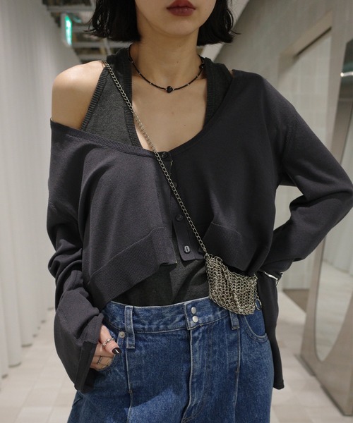 Ameri（アメリ）の「LOW BASIC SHORT KNIT CARDIGAN（カーディガン/ボレロ・レディース・ベージュ/ブラック/グレー/グリーン系その他・FREE）」の5枚目の写真