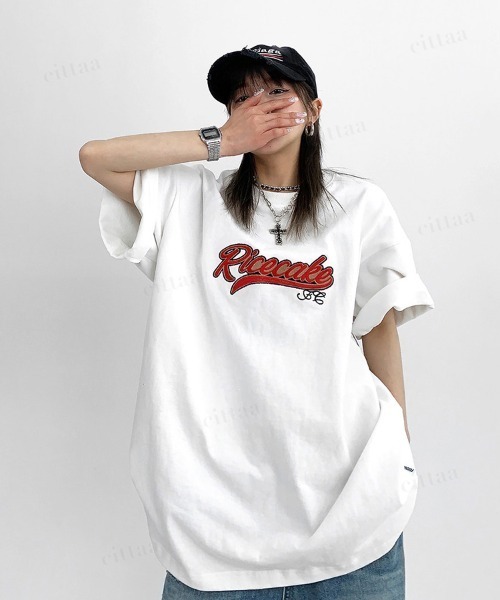 Dalfwin（ダールフィン）の「韓国ファッション Ricecakeレトロ刺繍ロゴ半袖Tシャツ（Tシャツ/カットソー・レディース・ブラック/ホワイト・FREE）」の22枚目の写真
