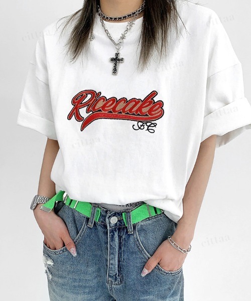 Dalfwin（ダールフィン）の「韓国ファッション Ricecakeレトロ刺繍ロゴ半袖Tシャツ（Tシャツ/カットソー・レディース・ブラック/ホワイト・FREE）」の21枚目の写真