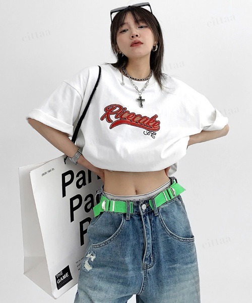 Dalfwin（ダールフィン）の「韓国ファッション Ricecakeレトロ刺繍ロゴ半袖Tシャツ（Tシャツ/カットソー・レディース・ブラック/ホワイト・FREE）」の20枚目の写真