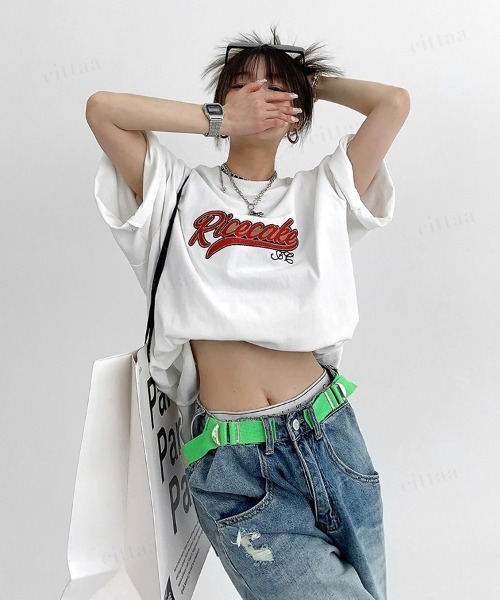 Dalfwin（ダールフィン）の「韓国ファッション Ricecakeレトロ刺繍ロゴ半袖Tシャツ（Tシャツ/カットソー・レディース・ブラック/ホワイト・FREE）」の17枚目の写真