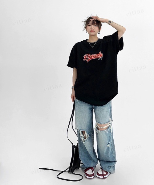 Dalfwin（ダールフィン）の「韓国ファッション Ricecakeレトロ刺繍ロゴ半袖Tシャツ（Tシャツ/カットソー・レディース・ブラック/ホワイト・FREE）」の10枚目の写真