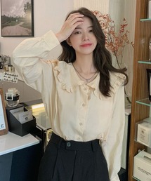 cityshop/ フリルカラー vネック ロングブラウス titivate（ティティベイト） ブラウス シャツ フリルカラーオーバー