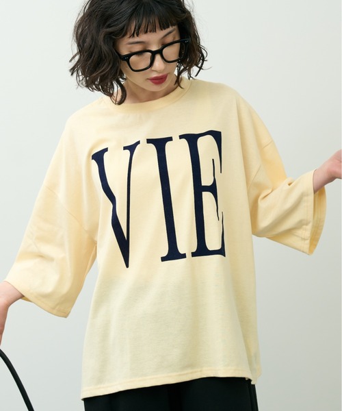 A.D.C.L.（エーディーシーエル）の「フロッキービッグロゴプリント ビッグシルエットTシャツ（Tシャツ/カットソー・レディース・ブラック/オートミール/イエロー・M/L）」の8枚目の写真