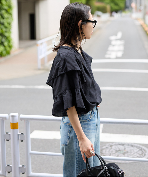 JOURNAL STANDARD(ジャーナルスタンダード)の「《追加》ソフトクロスフリルスリーブブラウス(シャツ/ブラウス・レディース・ブラック/ブラウン・FREE)」の7枚目の写真