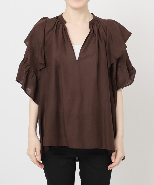 JOURNAL STANDARD(ジャーナルスタンダード)の「《追加》ソフトクロスフリルスリーブブラウス(シャツ/ブラウス・レディース・ブラック/ブラウン・FREE)」の12枚目の写真