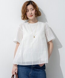 シアーチェックレイヤード フレア Tブラウス