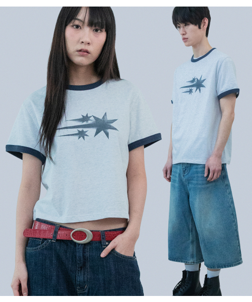 NICE GHOST CLUB(ナイスゴーストクラブ)の「RUSH 3STAR BASIC RINGER TEE_LIGHT GREY(NG2GMUT536A)(Tシャツ/カットソー・レディース・ライトグレー・SMALL/MEDIUM/LARGE)」の1枚目の写真