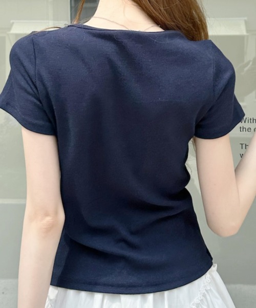 Ada.(エイダ)の「レイヤードデザインドットフリルリボン付き カットソー(Tシャツ/カットソー・レディース・ホワイト/ネイビー/グレー/ブルー・FREE)」の8枚目の写真