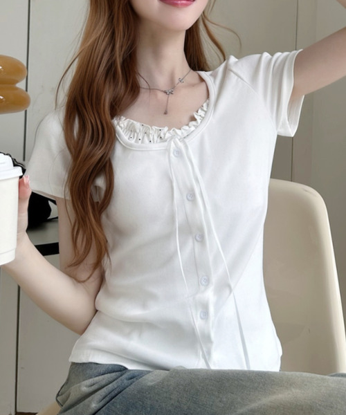 Ada.(エイダ)の「レイヤードデザインドットフリルリボン付き カットソー(Tシャツ/カットソー・レディース・ホワイト/ネイビー/グレー/ブルー・FREE)」の20枚目の写真