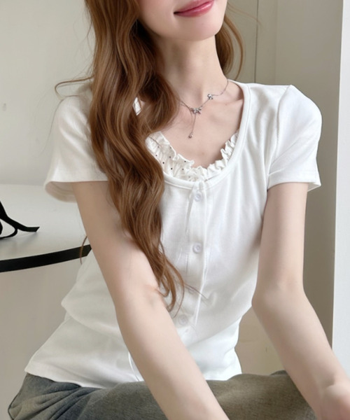 Ada.(エイダ)の「レイヤードデザインドットフリルリボン付き カットソー(Tシャツ/カットソー・レディース・ホワイト/ネイビー/グレー/ブルー・FREE)」の21枚目の写真