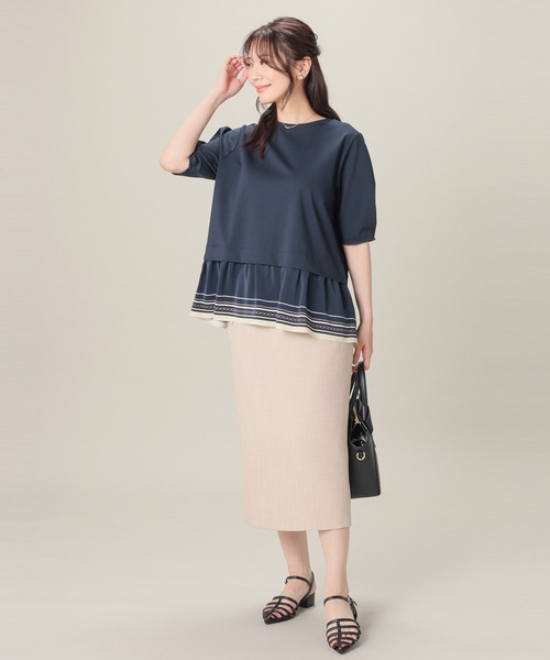 GLACIER lusso（グラシアルッソ）の「【美冷・接触冷感・ＵＶカット・遮熱】裾スカーフ柄レイヤード風トップス（Tシャツ/カットソー・レディース・グリーン/ネイビー/グレイッシュベージュ・S/L/M/LL）」の5枚目の写真