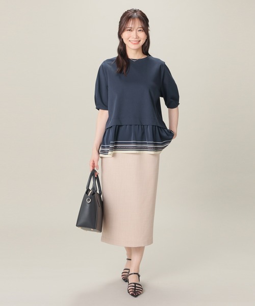 GLACIER lusso（グラシアルッソ）の「【美冷・接触冷感・ＵＶカット・遮熱】裾スカーフ柄レイヤード風トップス（Tシャツ/カットソー・レディース・グリーン/ネイビー/グレイッシュベージュ・S/L/M/LL）」の6枚目の写真
