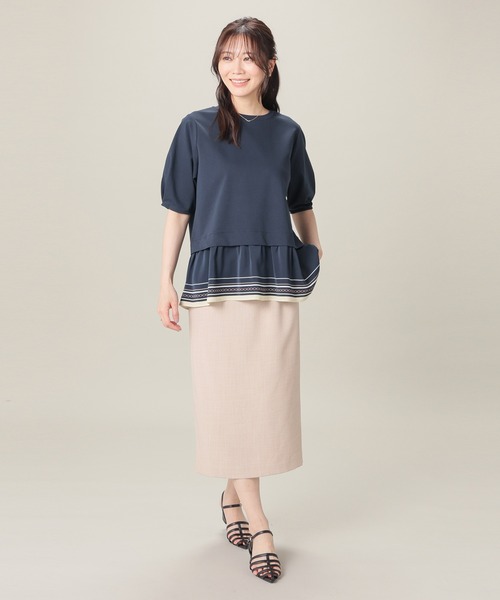 GLACIER lusso（グラシアルッソ）の「【美冷・接触冷感・ＵＶカット・遮熱】裾スカーフ柄レイヤード風トップス（Tシャツ/カットソー・レディース・グリーン/ネイビー/グレイッシュベージュ・S/L/M/LL）」の7枚目の写真