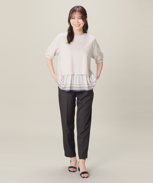 GLACIER lusso（グラシアルッソ）の「【美冷・接触冷感・ＵＶカット・遮熱】裾スカーフ柄レイヤード風トップス（Tシャツ/カットソー・レディース・グリーン/ネイビー/グレイッシュベージュ・S/L/M/LL）」の14枚目の写真