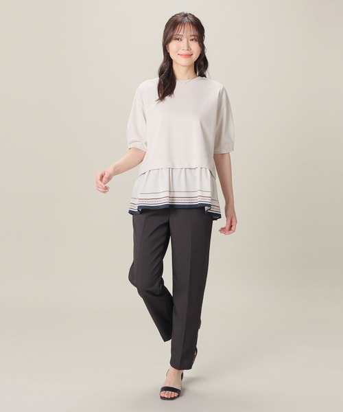 GLACIER lusso（グラシアルッソ）の「【美冷・接触冷感・ＵＶカット・遮熱】裾スカーフ柄レイヤード風トップス（Tシャツ/カットソー・レディース・グリーン/ネイビー/グレイッシュベージュ・S/L/M/LL）」の15枚目の写真