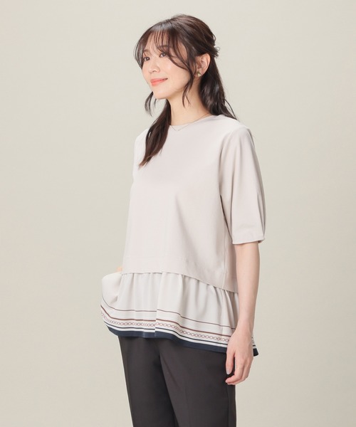 GLACIER lusso（グラシアルッソ）の「【美冷・接触冷感・ＵＶカット・遮熱】裾スカーフ柄レイヤード風トップス（Tシャツ/カットソー・レディース・グリーン/ネイビー/グレイッシュベージュ・S/L/M/LL）」の16枚目の写真