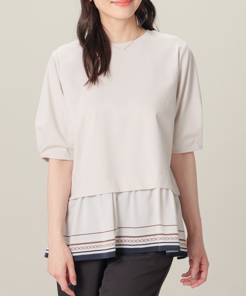 GLACIER lusso（グラシアルッソ）の「【美冷・接触冷感・ＵＶカット・遮熱】裾スカーフ柄レイヤード風トップス（Tシャツ/カットソー・レディース・グリーン/ネイビー/グレイッシュベージュ・S/L/M/LL）」の17枚目の写真