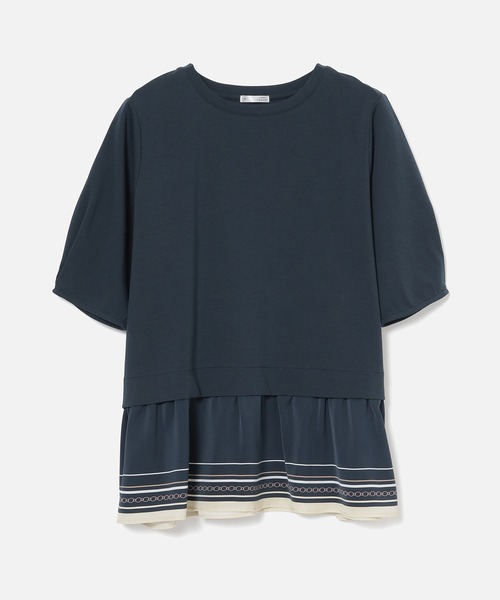 GLACIER lusso（グラシアルッソ）の「【美冷・接触冷感・ＵＶカット・遮熱】裾スカーフ柄レイヤード風トップス（Tシャツ/カットソー・レディース・グリーン/ネイビー/グレイッシュベージュ・S/L/M/LL）」の18枚目の写真