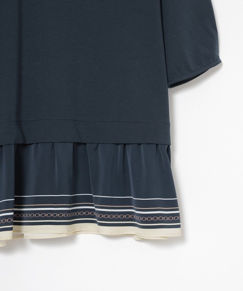 GLACIER lusso（グラシアルッソ）の「【美冷・接触冷感・ＵＶカット・遮熱】裾スカーフ柄レイヤード風トップス（Tシャツ/カットソー・レディース・グリーン/ネイビー/グレイッシュベージュ・S/L/M/LL）」の19枚目の写真