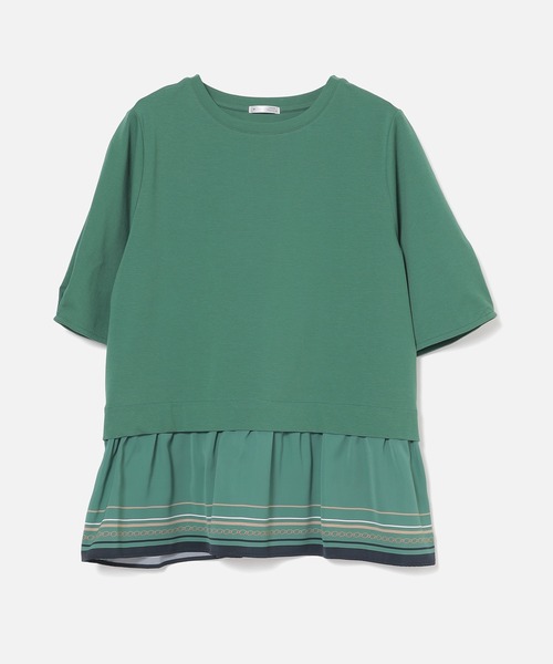 GLACIER lusso（グラシアルッソ）の「【美冷・接触冷感・ＵＶカット・遮熱】裾スカーフ柄レイヤード風トップス（Tシャツ/カットソー・レディース・グリーン/ネイビー/グレイッシュベージュ・S/L/M/LL）」の20枚目の写真