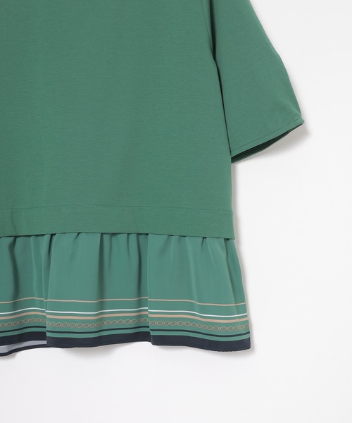 GLACIER lusso（グラシアルッソ）の「【美冷・接触冷感・ＵＶカット・遮熱】裾スカーフ柄レイヤード風トップス（Tシャツ/カットソー・レディース・グリーン/ネイビー/グレイッシュベージュ・S/L/M/LL）」の21枚目の写真