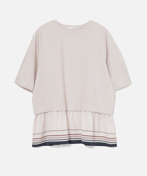 GLACIER lusso（グラシアルッソ）の「【美冷・接触冷感・ＵＶカット・遮熱】裾スカーフ柄レイヤード風トップス（Tシャツ/カットソー・レディース・グリーン/ネイビー/グレイッシュベージュ・S/L/M/LL）」の22枚目の写真