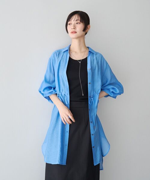 YECCA VECCA(イェッカヴェッカ)の「シアー2way袖バルーンチュニック(シャツ/ブラウス・レディース・ブルー/チャコールグレー/ライトベージュ/イエロー/ダークベージュ・FREE)」の9枚目の写真