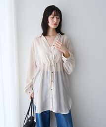 ♠新品　ウエストリボン　オーバーブラウス　白　チュニック　ブラウス　シャツ sakayori - ♤新品 ウエストリボン オーバーブラウス 白 チュニック