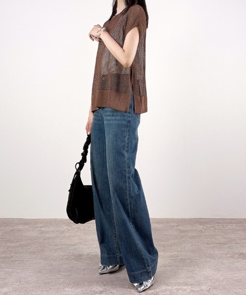 CLOTHY(クロシィ)の「【ラフに着こなす、夏の軽やかニット】ルーズメッシュニットトップス(ベスト・レディース・ブラウン/グレー/レッド/グリーン・FREE)」の19枚目の写真