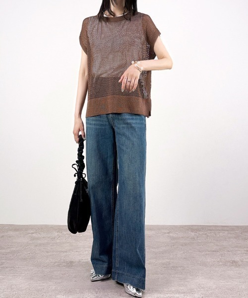 CLOTHY(クロシィ)の「【ラフに着こなす、夏の軽やかニット】ルーズメッシュニットトップス(ベスト・レディース・ブラウン/グレー/レッド/グリーン・FREE)」の20枚目の写真