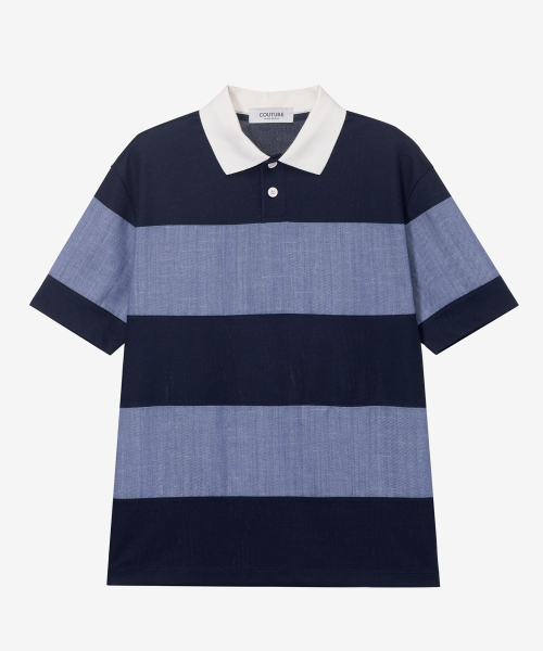 MINDBRIDGE（マインドブリッジ）の「[COUTURE]リネンライクブロック配色オーバーサイズカラーTシャツ（ポロシャツ・メンズ・ネイビー・95/100/105/110）」の2枚目の写真