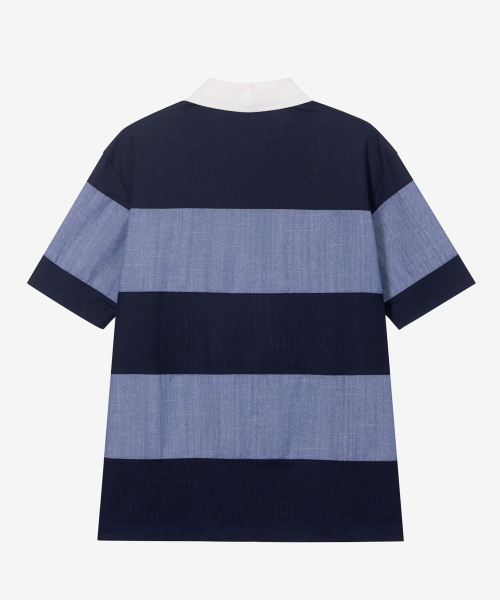 MINDBRIDGE（マインドブリッジ）の「[COUTURE]リネンライクブロック配色オーバーサイズカラーTシャツ（ポロシャツ・メンズ・ネイビー・95/100/105/110）」の3枚目の写真