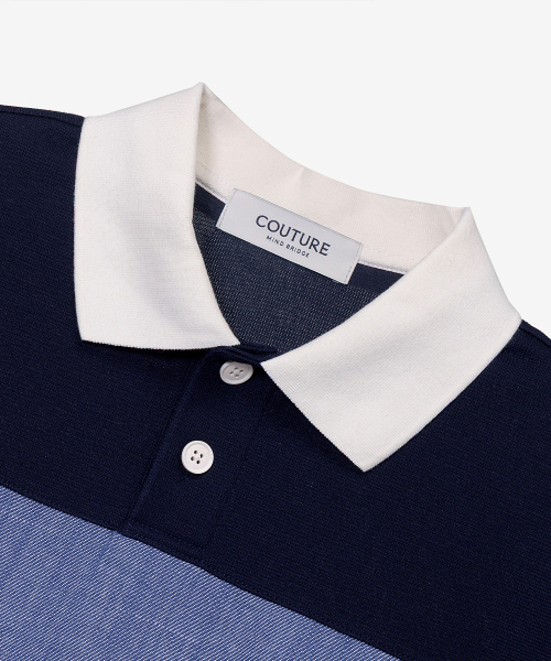 MINDBRIDGE（マインドブリッジ）の「[COUTURE]リネンライクブロック配色オーバーサイズカラーTシャツ（ポロシャツ・メンズ・ネイビー・95/100/105/110）」の4枚目の写真