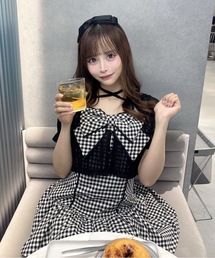 半袖レースリボンアンサンブルワンピース