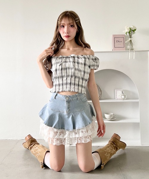 Loueme(ルエム)の「レースティアードデニムミニスカパン(デニムスカート・レディース・ライトブルー・S/M)」の5枚目の写真