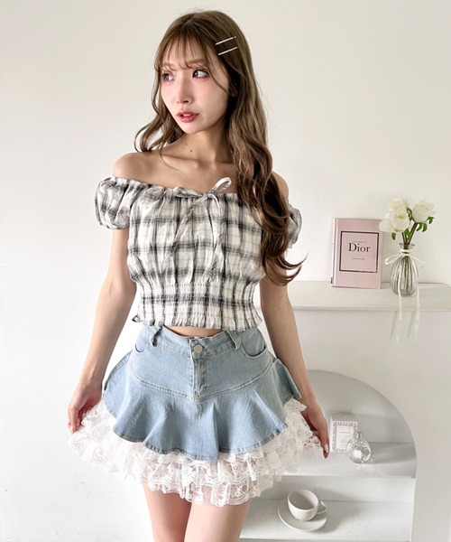 Loueme(ルエム)の「レースティアードデニムミニスカパン(デニムスカート・レディース・ライトブルー・S/M)」の3枚目の写真