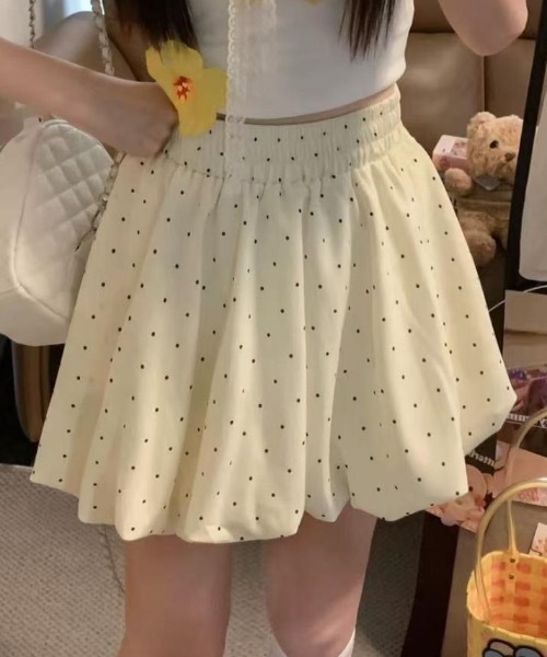 Teem Store（チームストア）の「【インパン付き】ドット柄バルーンミニスカート　ブラック　アイボリー（スカート・レディース・ブラック・M/S）」の3枚目の写真