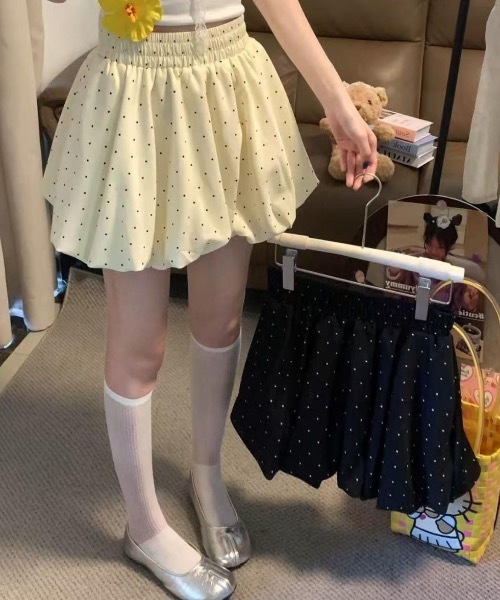Teem Store（チームストア）の「【インパン付き】ドット柄バルーンミニスカート　ブラック　アイボリー（スカート・レディース・ブラック・M/S）」の10枚目の写真