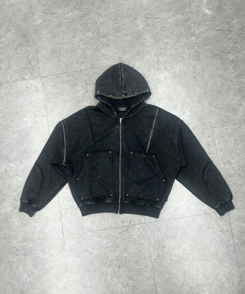 ATMARK(アットマーク)の「《フリーサイズ / UNISEX 》スプレー汚し カットオフ スタッズパーカー(パーカー・メンズ・ブラック/グレイッシュベージュ・ONE SIZE)」の15枚目の写真