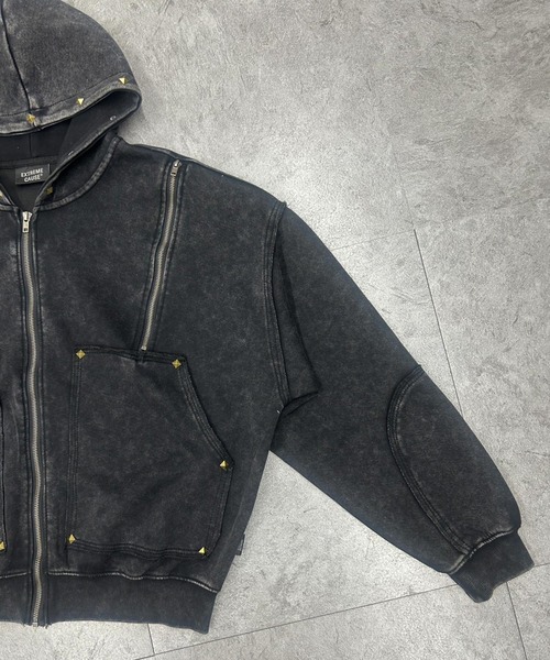 ATMARK(アットマーク)の「《フリーサイズ / UNISEX 》スプレー汚し カットオフ スタッズパーカー(パーカー・メンズ・ブラック/グレイッシュベージュ・ONE SIZE)」の10枚目の写真