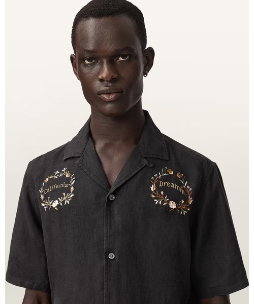 ALLSAINTS(オールセインツ)の「KLAVICLE SHORT SLEEVE LINEN EMBROIDERED SHIRT | KLAVICLE 半袖 リネン 刺繍 シャツ(シャツ/ブラウス・メンズ・ブラック・L/M/S/XS)」の6枚目の写真