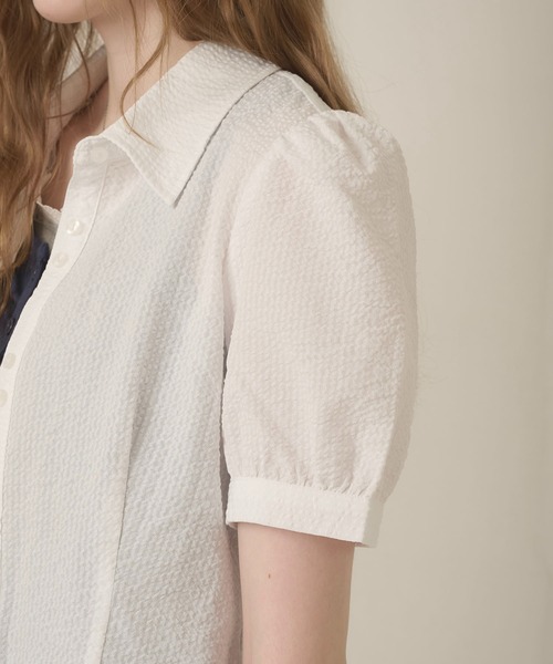 hazyl(ヘイジル)の「W button puff sleeves shirt / ダブルボタンパフスリーブシャツ(シャツ/ブラウス・レディース・ホワイト/ネイビー・フリー)」の20枚目の写真