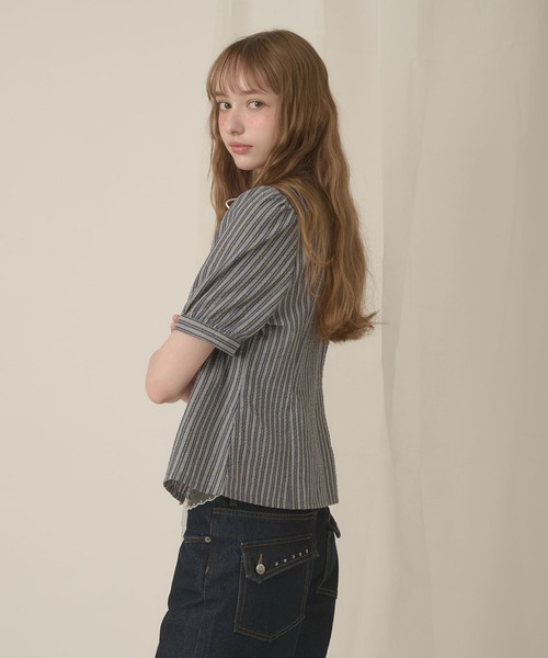 hazyl(ヘイジル)の「W button puff sleeves shirt / ダブルボタンパフスリーブシャツ(シャツ/ブラウス・レディース・ホワイト/ネイビー・フリー)」の22枚目の写真