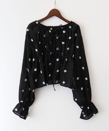 楊柳花刺繍リボンブラウス